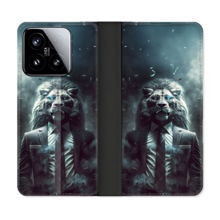 Housse cuir portefeuille Pour Xiaomi 15 Animal Lion Business