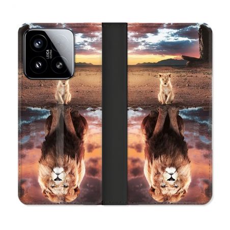 Housse cuir portefeuille Pour Xiaomi 15 Animal Lion Reflet