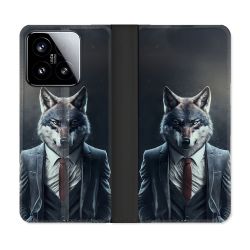 Housse cuir portefeuille Pour Xiaomi 15 Animal Loup Business
