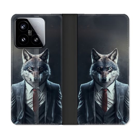 Housse cuir portefeuille Pour Xiaomi 15 Animal Loup Business