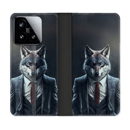Housse cuir portefeuille Pour Xiaomi 15 Animal Loup Business
