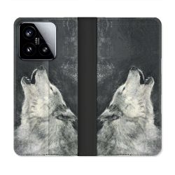 Housse cuir portefeuille Pour Xiaomi 15 Animal Loup Hurlement
