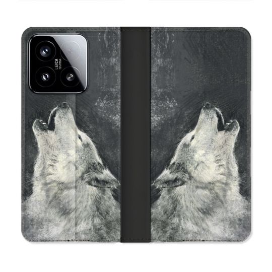 Housse cuir portefeuille Pour Xiaomi 15 Animal Loup Hurlement