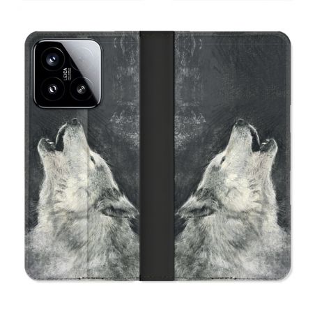 Housse cuir portefeuille Pour Xiaomi 15 Animal Loup Hurlement