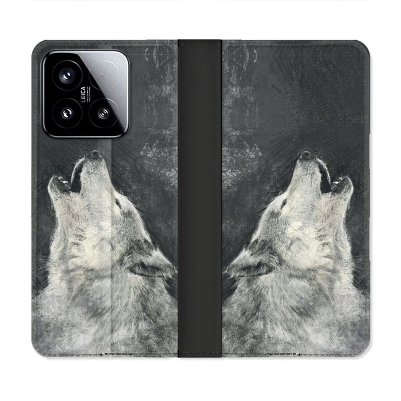 Housse cuir portefeuille Pour Xiaomi 15 Animal Loup Hurlement