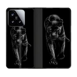 Housse cuir portefeuille Pour Xiaomi 15 Animal Panthère Noire