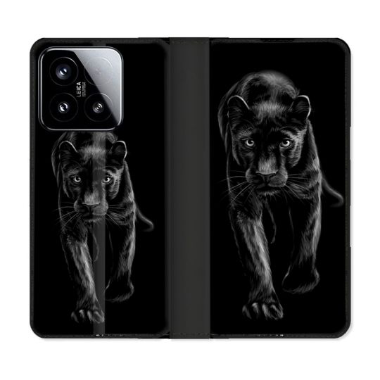 Housse cuir portefeuille Pour Xiaomi 15 Animal Panthère Noire