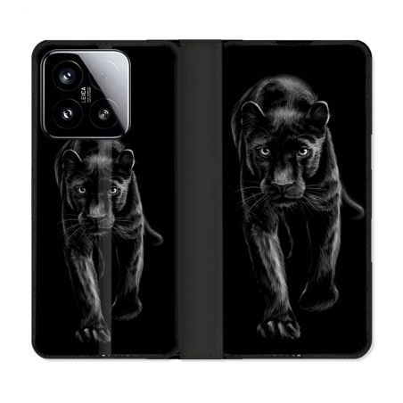 Housse cuir portefeuille Pour Xiaomi 15 Animal Panthère Noire