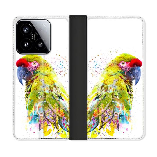 Housse cuir portefeuille Pour Xiaomi 15 Animal Perroquet Jaune