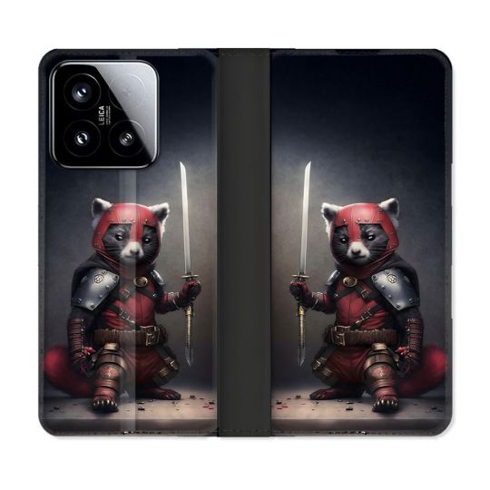 Housse cuir portefeuille Pour Xiaomi 15 Animal Raton Samouraï