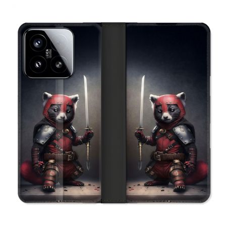 Housse cuir portefeuille Pour Xiaomi 15 Animal Raton Samouraï