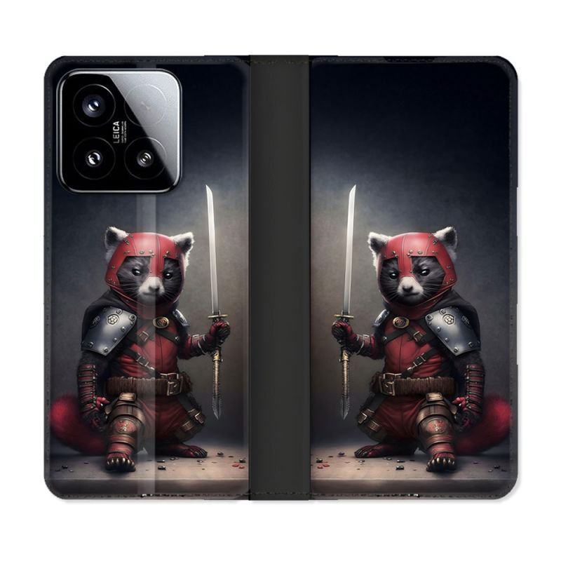 Housse cuir portefeuille Pour Xiaomi 15 Animal Raton Samouraï