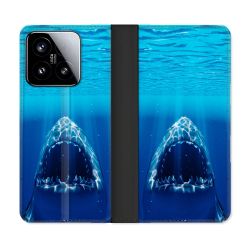 Housse cuir portefeuille Pour Xiaomi 15 Animal Requin Dent