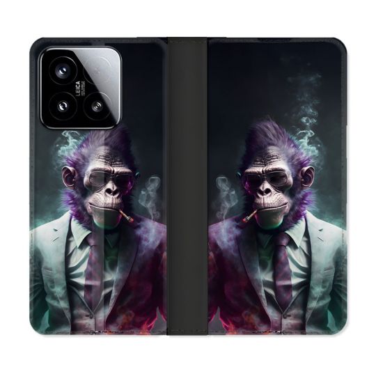 Housse cuir portefeuille Pour Xiaomi 15 Animal Singe Business