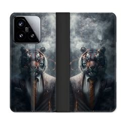 Housse cuir portefeuille Pour Xiaomi 15 Animal Tigre Business