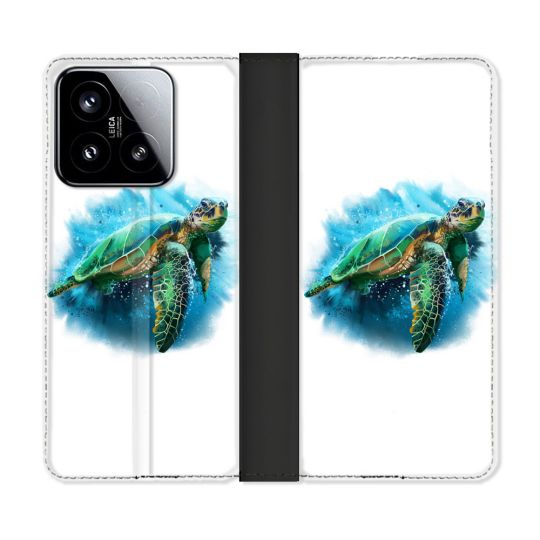 Housse cuir portefeuille Pour Xiaomi 15 Animal Tortue Blanche multicolore