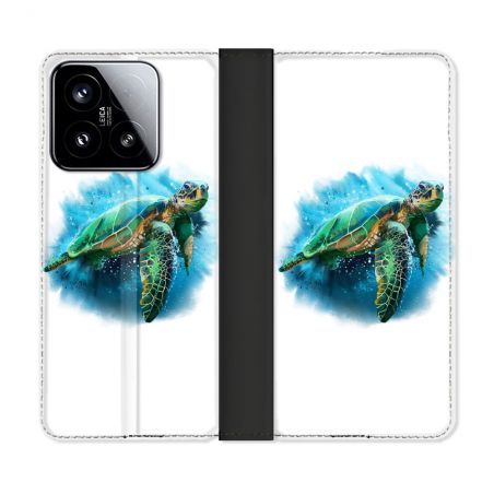 Housse cuir portefeuille Pour Xiaomi 15 Animal Tortue Blanche multicolore