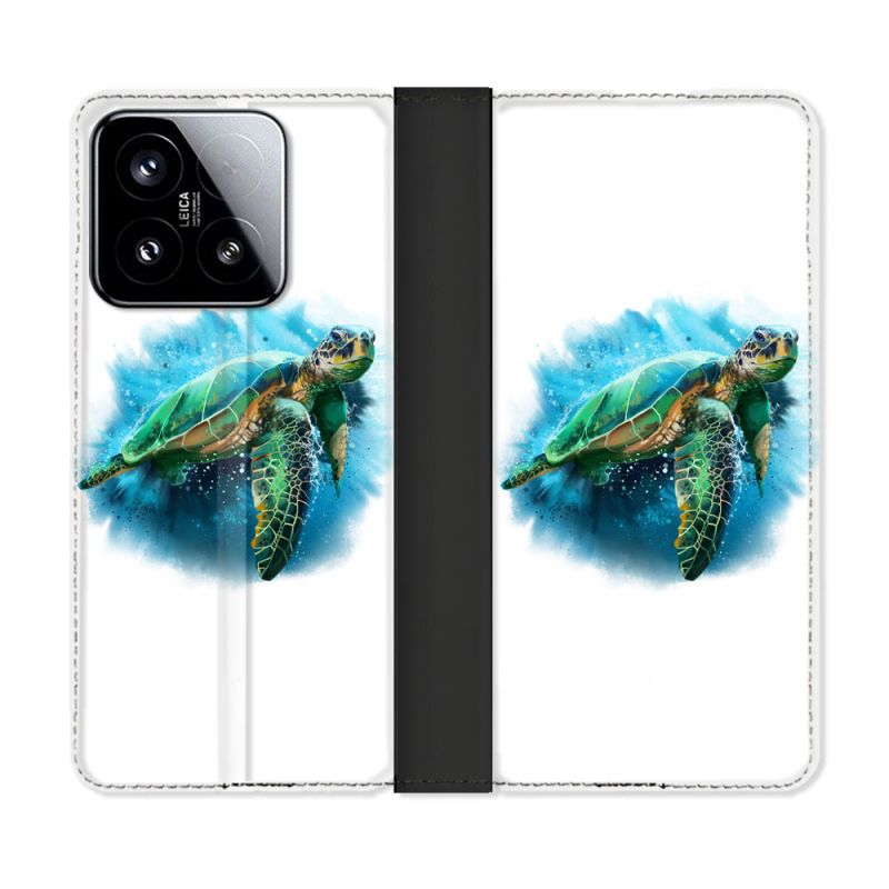 Housse cuir portefeuille Pour Xiaomi 15 Animal Tortue Blanche multicolore