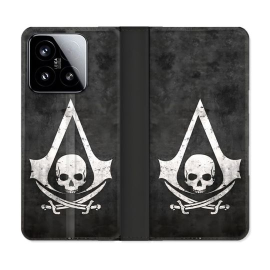 Housse cuir portefeuille Pour Xiaomi 15 Assassin Creed Tete Mort