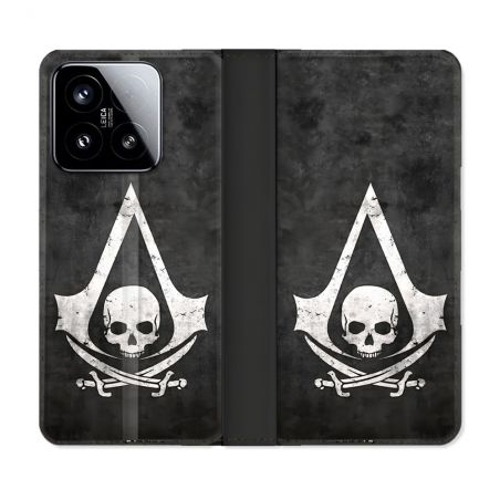 Housse cuir portefeuille Pour Xiaomi 15 Assassin Creed Tete Mort