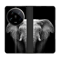 Housse cuir portefeuille Pour Xiaomi 14 Ultra Animal Elephant Noir