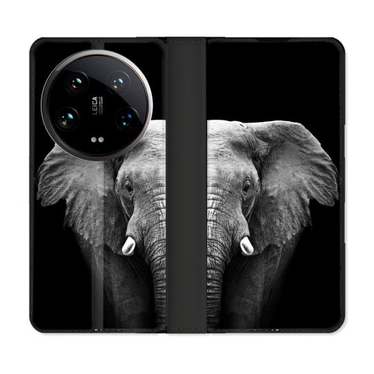 Housse cuir portefeuille Pour Xiaomi 14 Ultra Animal Elephant Noir