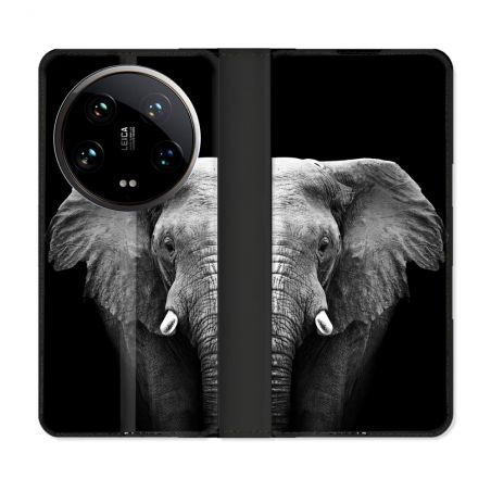 Housse cuir portefeuille Pour Xiaomi 14 Ultra Animal Elephant Noir