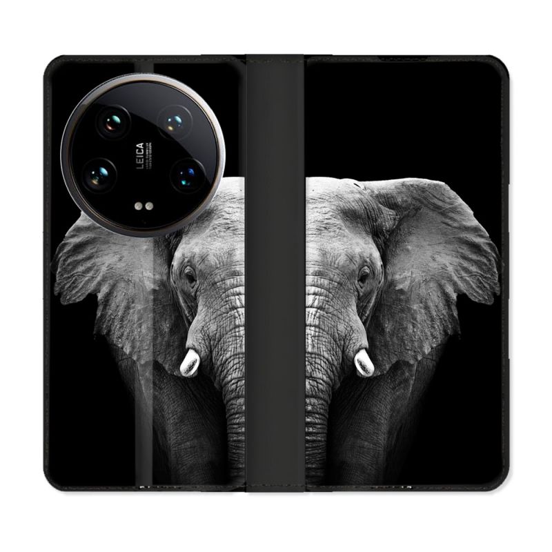 Housse cuir portefeuille Pour Xiaomi 14 Ultra Animal Elephant Noir