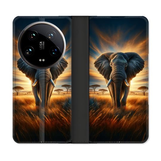 Housse cuir portefeuille Pour Xiaomi 14 Ultra Animal Elephant Savane