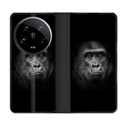 Housse cuir portefeuille Pour Xiaomi 14 Ultra Animal Gorille Noir