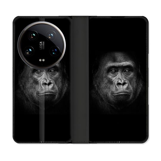 Housse cuir portefeuille Pour Xiaomi 14 Ultra Animal Gorille Noir