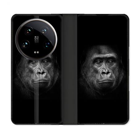 Housse cuir portefeuille Pour Xiaomi 14 Ultra Animal Gorille Noir