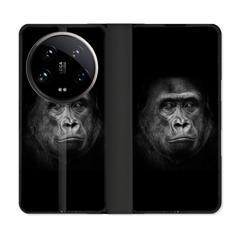 Housse cuir portefeuille Pour Xiaomi 14 Ultra Animal Gorille Noir