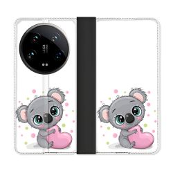 Housse cuir portefeuille Pour Xiaomi 14 Ultra Animal Koala Cœur