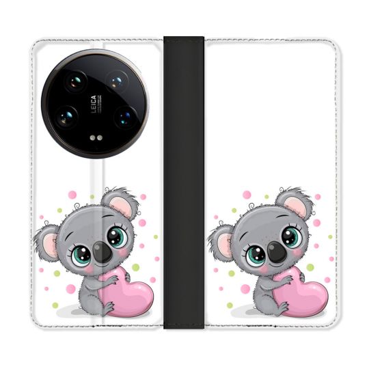 Housse cuir portefeuille Pour Xiaomi 14 Ultra Animal Koala Cœur
