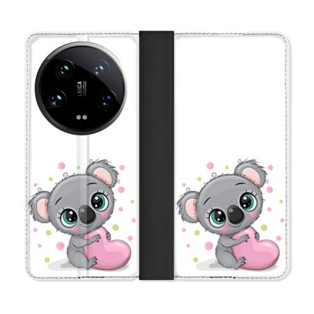 Housse cuir portefeuille Pour Xiaomi 14 Ultra Animal Koala Cœur