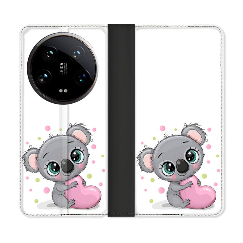 Housse cuir portefeuille Pour Xiaomi 14 Ultra Animal Koala Cœur