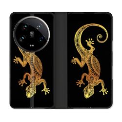 Housse cuir portefeuille Pour Xiaomi 14 Ultra Animal Lezard Noir