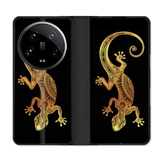 Housse cuir portefeuille Pour Xiaomi 14 Ultra Animal Lezard Noir