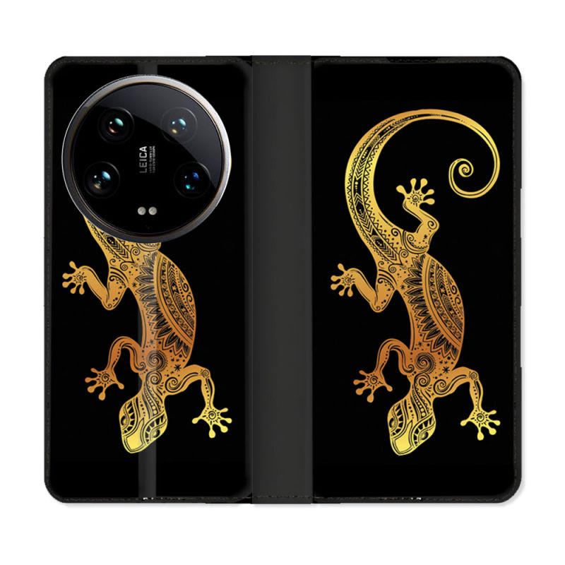 Housse cuir portefeuille Pour Xiaomi 14 Ultra Animal Lezard Noir