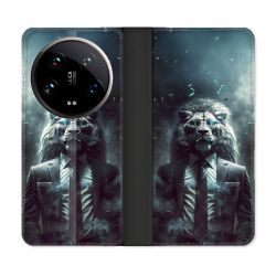 Housse cuir portefeuille Pour Xiaomi 14 Ultra Animal Lion Business