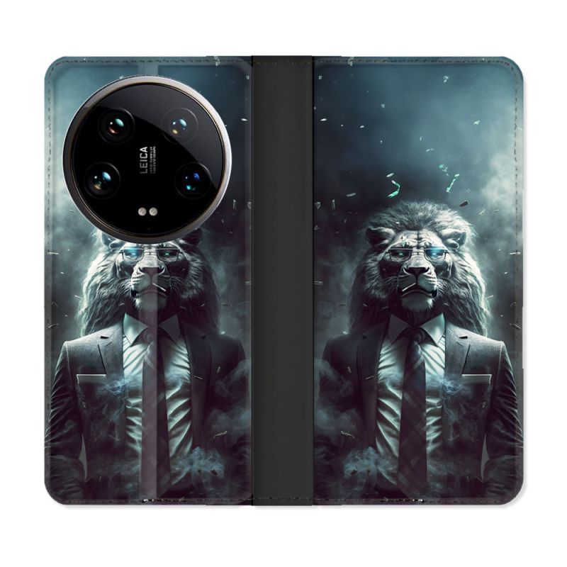 Housse cuir portefeuille Pour Xiaomi 14 Ultra Animal Lion Business