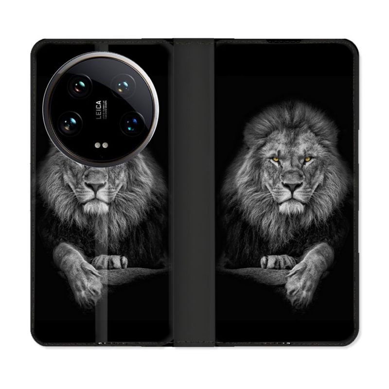 Housse cuir portefeuille Pour Xiaomi 14 Ultra Animal Lion Majestueux