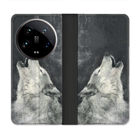 Housse cuir portefeuille Pour Xiaomi 14 Ultra Animal Loup Hurlement