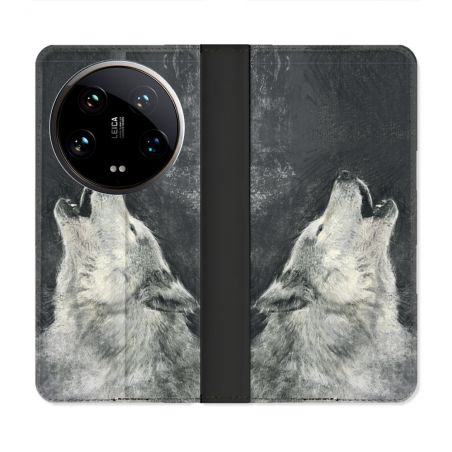Housse cuir portefeuille Pour Xiaomi 14 Ultra Animal Loup Hurlement