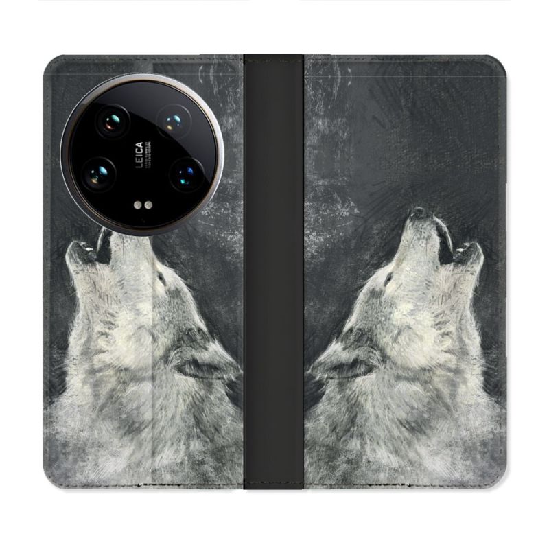 Housse cuir portefeuille Pour Xiaomi 14 Ultra Animal Loup Hurlement