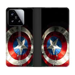 Housse cuir portefeuille Pour Xiaomi 15 Captain America Bouclier