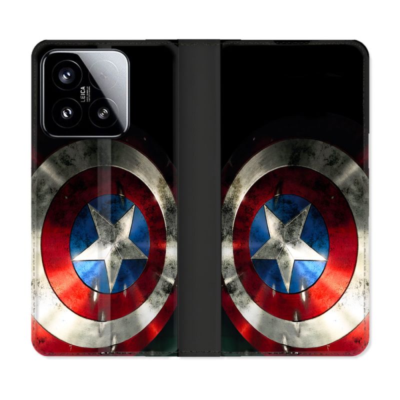 Housse cuir portefeuille Pour Xiaomi 15 Captain America Bouclier