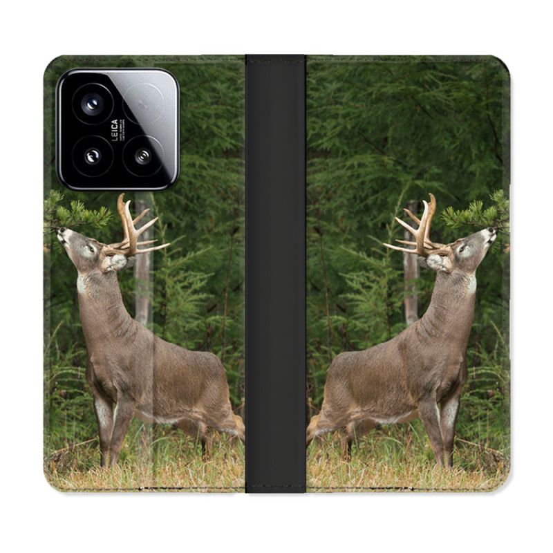 Housse cuir portefeuille Pour Xiaomi 15 Chasse Cerf