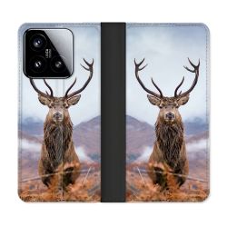Housse cuir portefeuille Pour Xiaomi 15 Chasse Chevreuil Montagne
